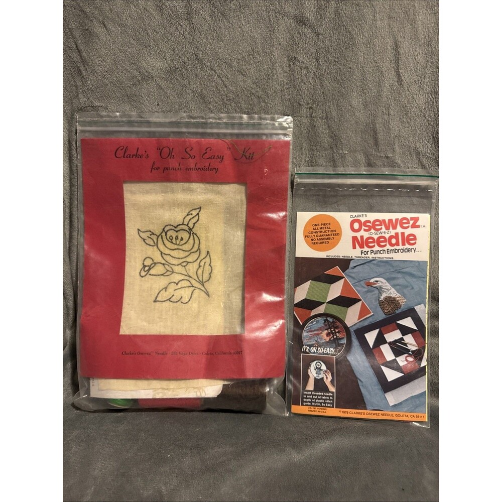 Vintage 80s Oh So Easy Clarke's Osewez Punch Embroidery Kit Rose Dark Green